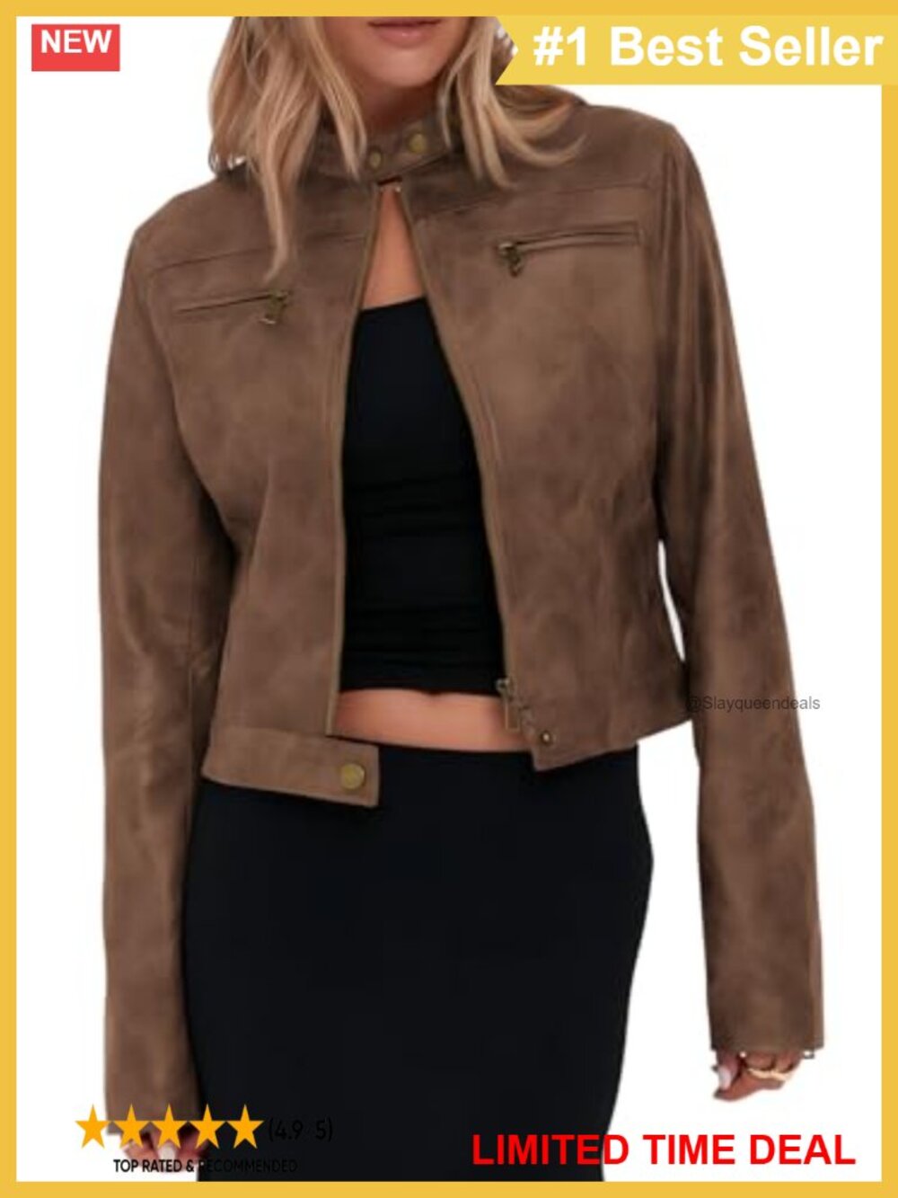 Faux Leather Cropped Moto Jacket Zip Up Stand Collar Y2k